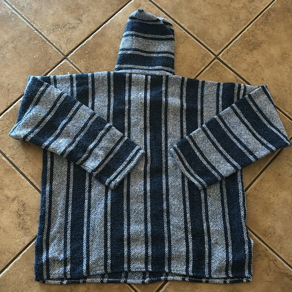 Mexican Hooded Rug Sweater | Blue XL Drug Rug | Hippie Fall | Oversized Hoodie - Picture 7 of 8